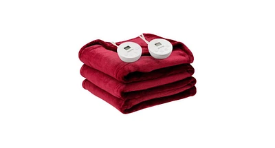 Slickblue Queen Size Electric Heated Dual Control Throw Blanket with Timer-Red