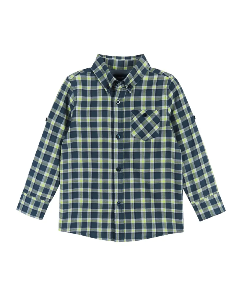 Toddler/Child Boys Navy & Lime Plaid Two-Faced Button-down shirt