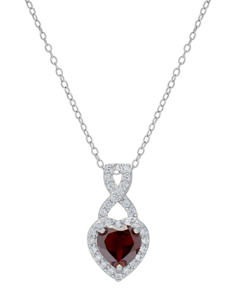 Garnet (1-1/3 ct. t.w.) & Lab-Grown White Sapphire (1/3 ct. t.w.) Heart Halo 18" Pendant Necklace in Sterling Silver