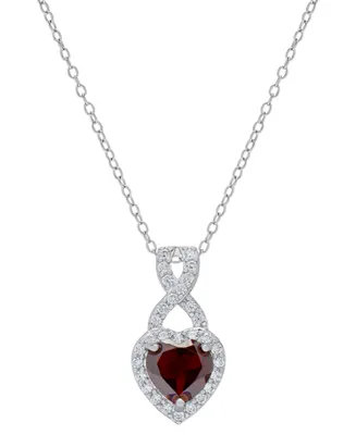 Garnet (1-1/3 ct. t.w.) & Lab-Grown White Sapphire (1/3 ct. t.w.) Heart Halo 18" Pendant Necklace in Sterling Silver