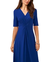 Msk Women's V-Neck Twist-Front Elbow-Sleeve Midi Dress