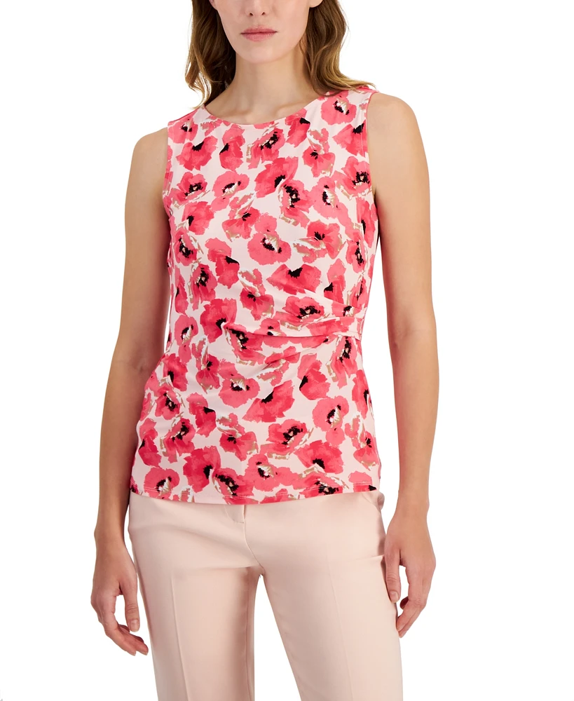 Anne Klein Women's Floral-Print Side-Pleat Shell Top