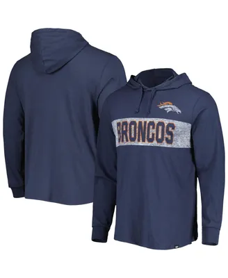 Men's '47 Brand Navy Distressed Denver Broncos Field Franklin Hooded Long Sleeve T-shirt