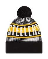 Youth Boys New Era Black Pittsburgh Steelers Striped Cuffed Knit Hat with Pom