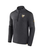 Men's Fanatics Heather Charcoal Pittsburgh Penguins Authentic Pro Quarter-Zip Pullover Top