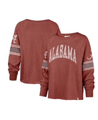 Women's '47 Brand Crimson Distressed Alabama Tide Allie Modest Raglan Long Sleeve Cropped T-shirt