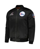 Men's Mitchell & Ness Black Philadelphia 76ers Hardwood Classics Retro Satin Full-Zip Jacket