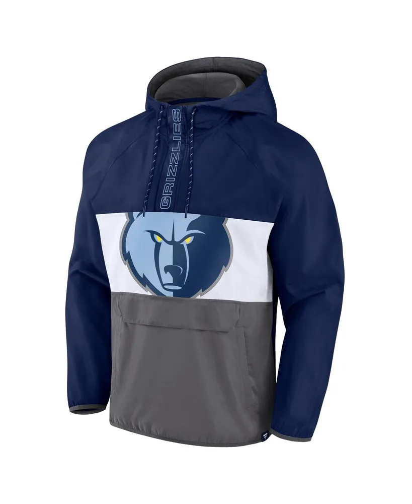 Men's Fanatics Navy, Gray Memphis Grizzlies Anorak Flagrant Foul Color-Block Raglan Hoodie Half-Zip Jacket