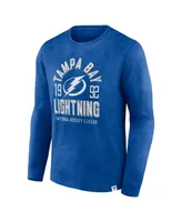 Men's Fanatics Heather Blue Distressed Tampa Bay Lightning Keep The Zone Long Sleeve T-shirt