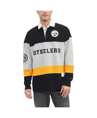 Men's Tommy Hilfiger Black Pittsburgh Steelers Connor Oversized Rugby Long Sleeve Polo Shirt