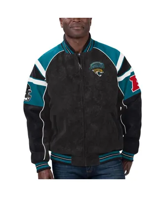 Men's G-iii Sports by Carl Banks Black Jacksonville Jaguars Faux Suede Raglan Full-Zip Varsity Jacket