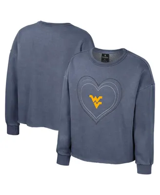 Big Girls Colosseum Navy West Virginia Mountaineers Audrey Washed Fleece Pullover Crewneck Sweatshirt