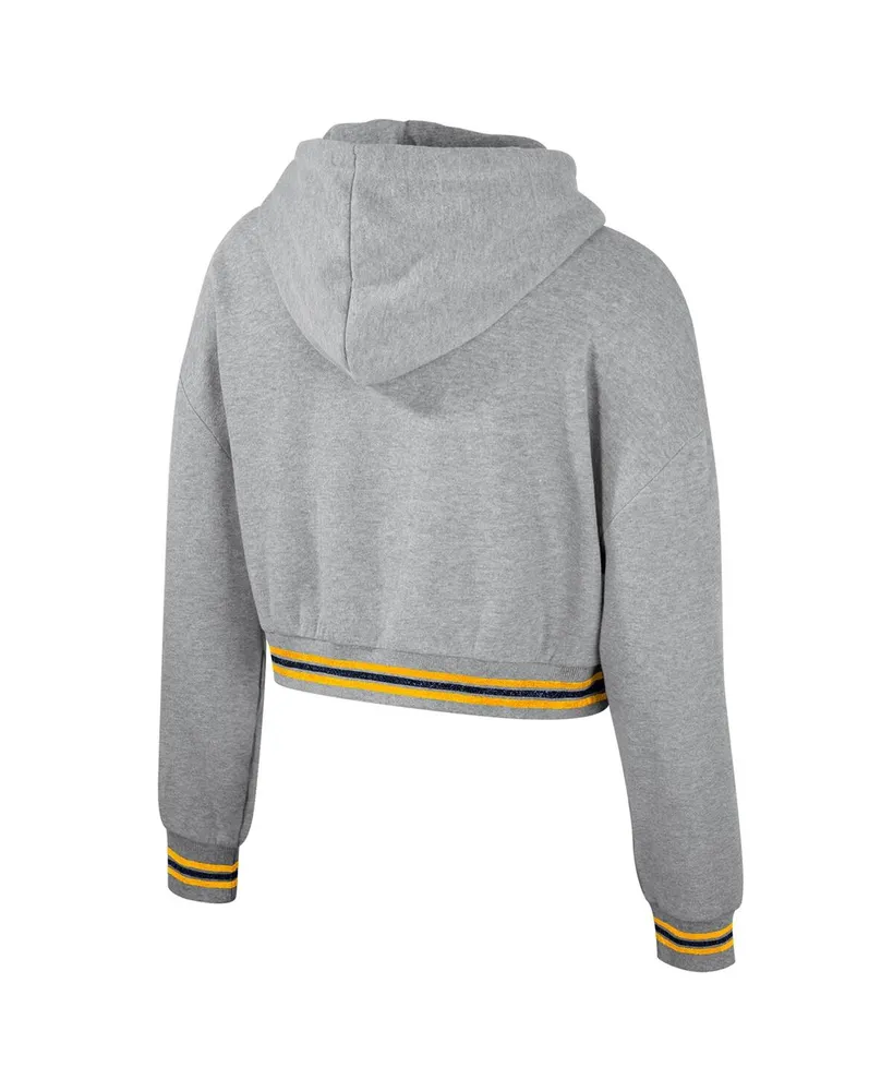 Women's The Wild Collective Heather Gray Distressed West Virginia Mountaineers Cropped Shimmer Pullover Hoodie