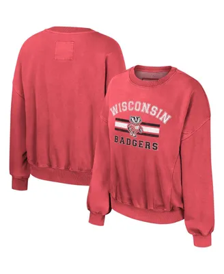 Women's Colosseum Red Wisconsin Badgers Audrey Washed Pullover Sweatshirt