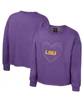 Big Girls Colosseum Purple Lsu Tigers Audrey Washed Fleece Pullover Crewneck Sweatshirt