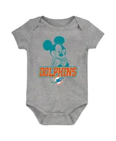 Newborn and Infant Boys and Girls Aqua, Orange, Gray Miami Dolphins Three-Piece Disney Game Time Bodysuit Set