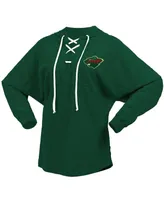 Women's Fanatics Green Minnesota Wild Jersey Lace-Up V-Neck Long Sleeve Hoodie T-shirt