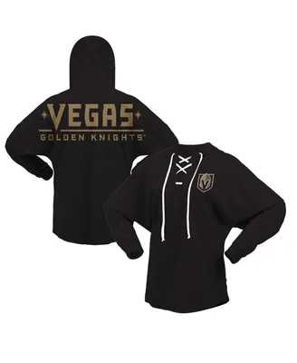 Women's Fanatics Black Vegas Golden Knights Jersey Lace-Up V-Neck Long Sleeve Hoodie T-shirt
