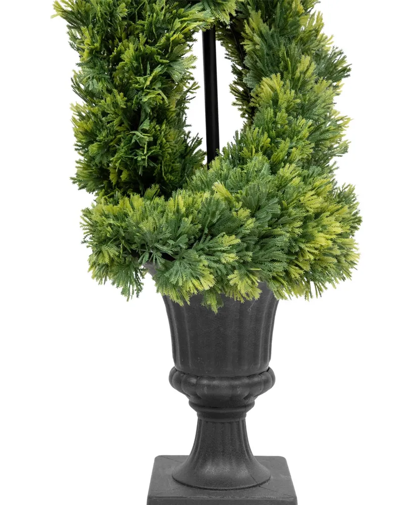 4.5' Artificial Cedar Double Spiral Topiary Tree in Urn Style Pot Unlit