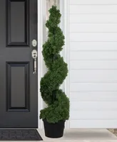 5' Artificial Cedar Spiral Topiary Tree in Black Pot Unlit