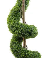 56" Potted Two-Tone Artificial Boxwood Spiral Topiary Tree