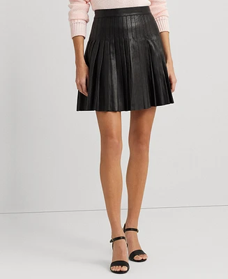 Lauren Ralph Women's Mini Leather A-Line Skirt
