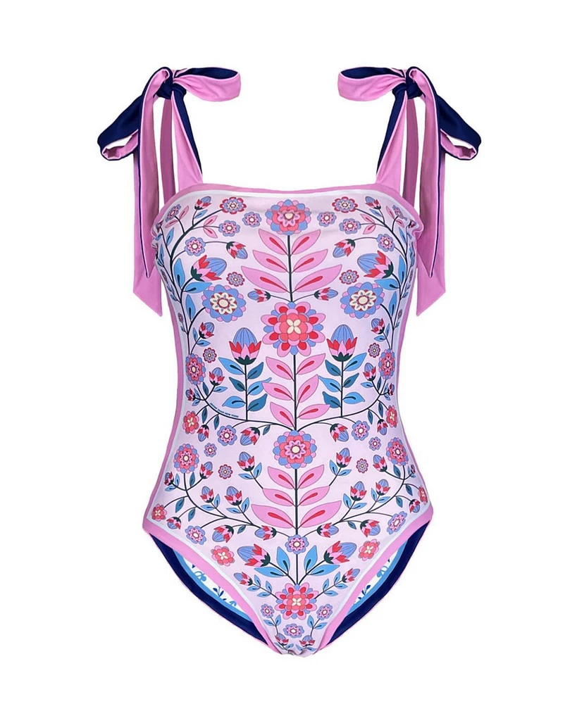 Jessie Zhao New York Pink Garden Reversible One Piece Swimsuit