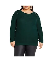 City Chic Plus Zip Front Sweater