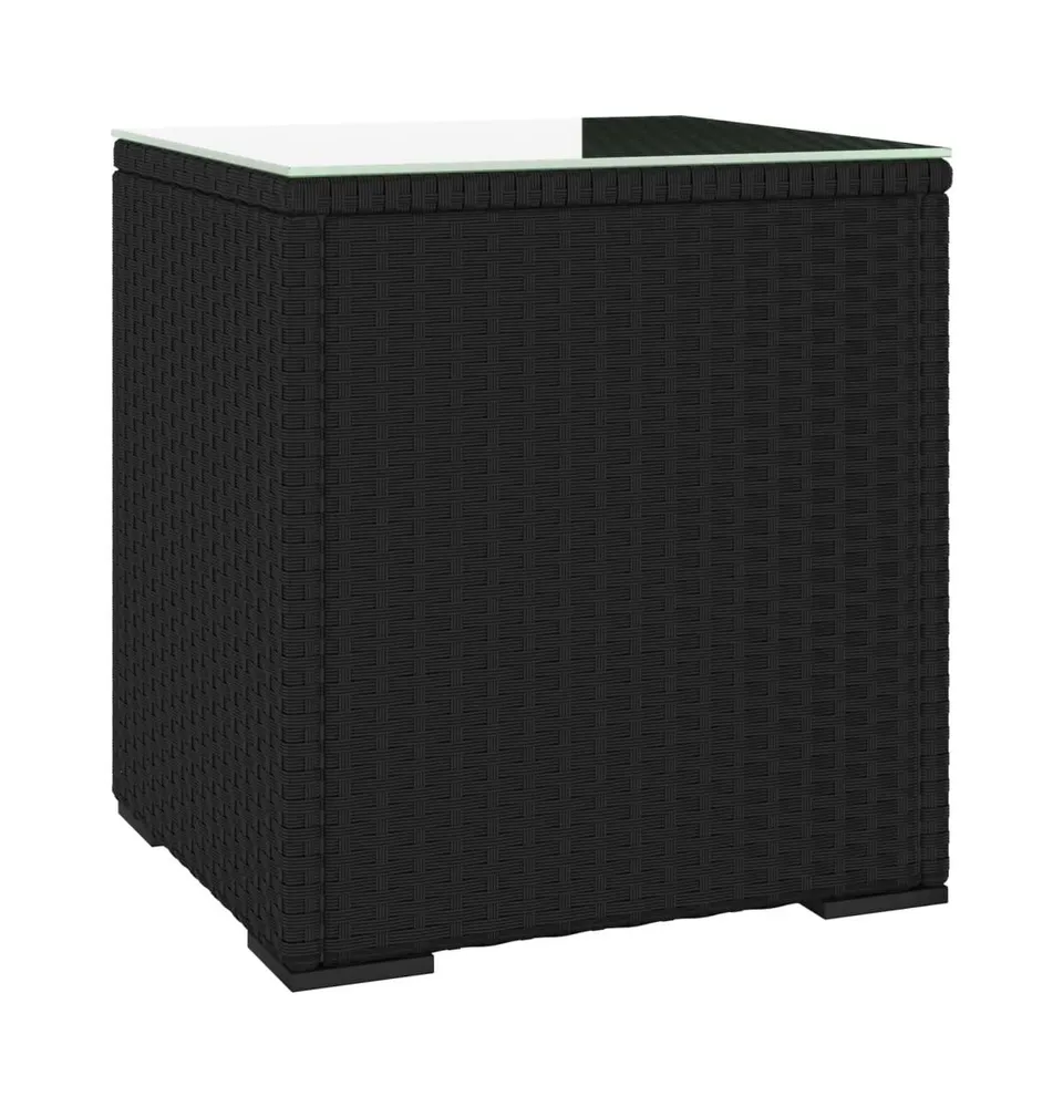 Side Table Black 15.7"x14.6"x15.9" Poly Rattan and Tempered Glass