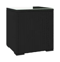 Side Table Black 15.7"x14.6"x15.9" Poly Rattan and Tempered Glass