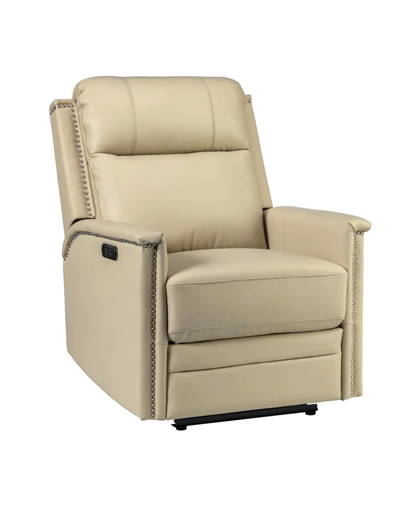 Hulala Home Lidia Modern Genuine Leather Power Recliner with Nailhead Trims