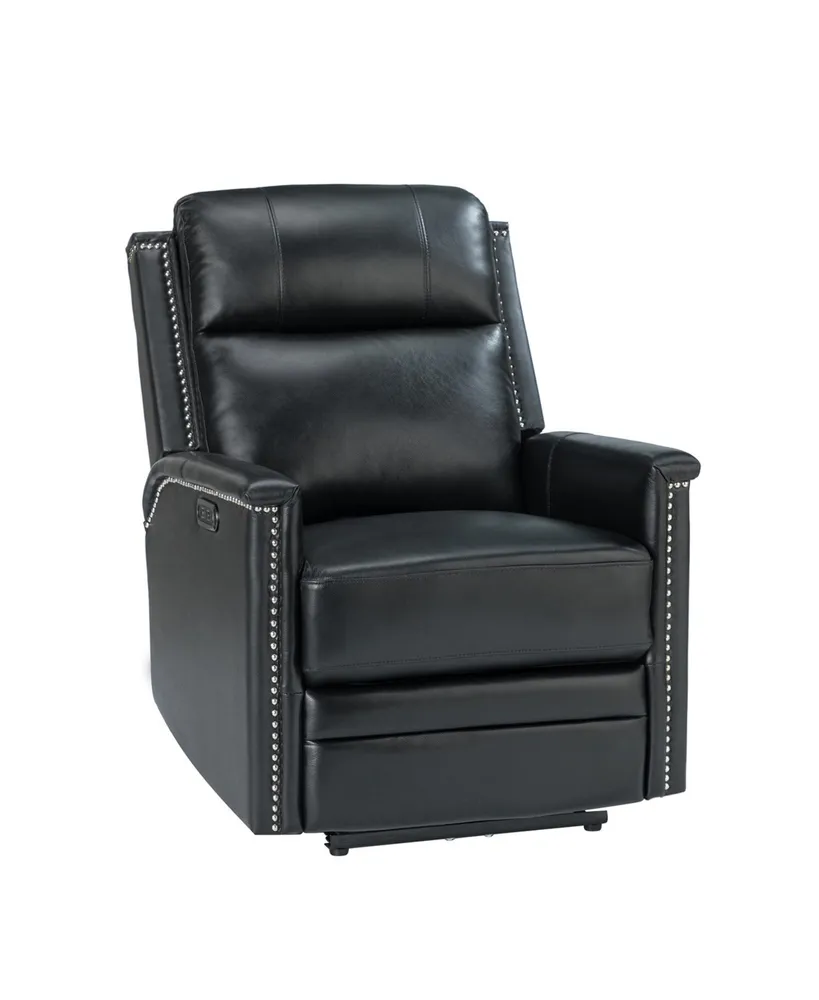 Hulala Home Lidia Modern Genuine Leather Power Recliner with Nailhead Trims