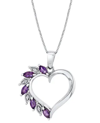 Amethyst (3/8 ct. t.w.) & Diamond Accent Open Heart 18" Pendant Necklace in 10k White Gold