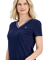 Nautica Jeans Women's Solid Stripe-Trim V-Neck