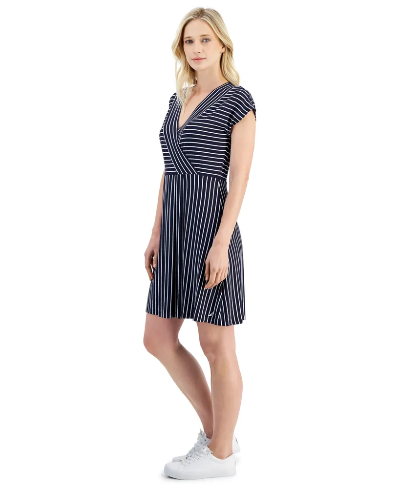 Nautica Jeans Women's Striped Short-Sleeve Surplice-Neck Dress