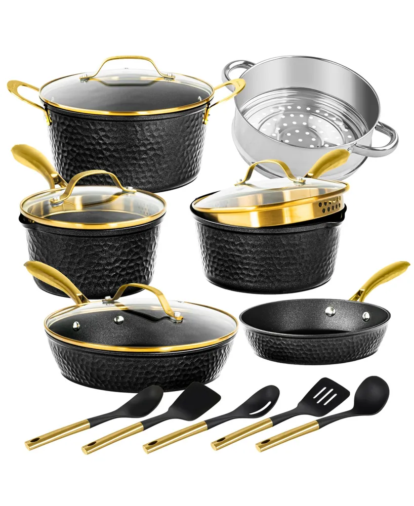 Granite Stone Diamond Charleston Collection Hammered Aluminum Nonstick 15-Piece Cookware Set with Utensils