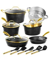 Granite Stone Diamond Charleston Collection Hammered Aluminum Nonstick 15-Piece Cookware Set with Utensils