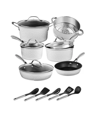 Granite Stone Diamond Charleston Collection Hammered Aluminum Nonstick 15-Piece Cookware Set with Utensils