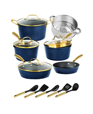 Granite Stone Diamond Charleston Collection Hammered Aluminum Nonstick 15-Piece Cookware Set with Utensils