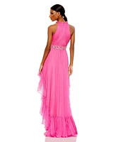 Women's Halter Neck High Low Flowy Gown