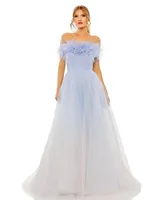 Women's Strapless Feather Hem Tulle Gown