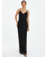 Quiz Women's Embelleshed Mesh Evening Dress With Detachable Cape