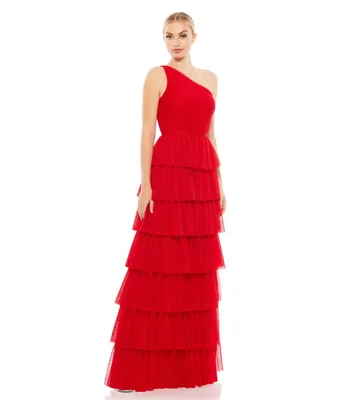 Women's Ieena One Shoulder Layered Tiered Tulle Gown