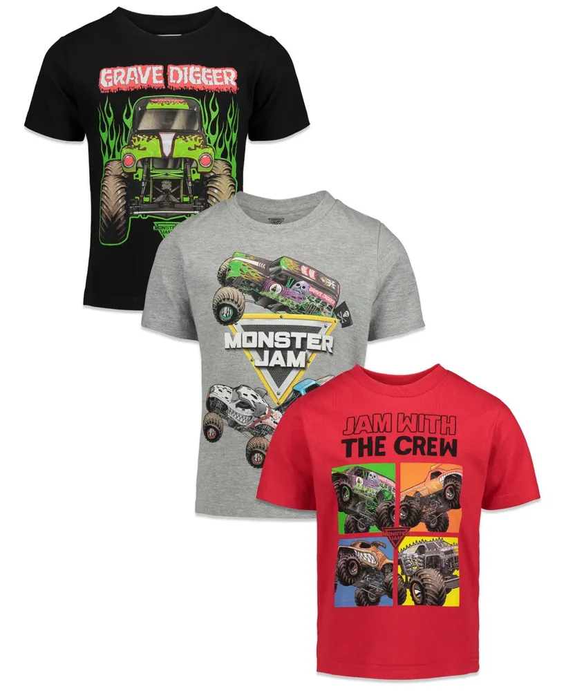 Monster Jam Trucks Boys 3 Pack Graphic T-Shirts Toddler, Child