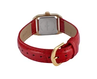 Peugeot Women's 34x24mm Tank Watch with Crystal Bezel Red Leather Strap