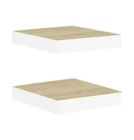 Floating Wall Shelves pcs Oak and White 9.1"x9.3"x1.5" Mdf