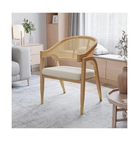 Bronson Cane Rattan Padded Accent Or Dining Chair With Metallic Accented Legs