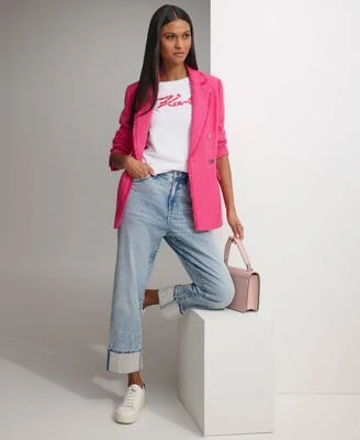 Karl Lagerfeld Paris Womens Tweed Blazer Floral Short Sleeve Graphic T Shirt Rhinestone Cuff Jeans