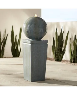 Ball and Pillar Modern Outdoor Bubbler Floor Fountain with Light Led 34 1/4" High Gray Faux Stone for Garden Patio Yard Deck Home Lawn Porch House Rel