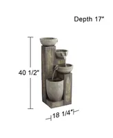 Four Tier Rustic Outdoor Floor Water Fountain 40 1/2" High with Led Light Cascading Bowls for Garden Patio Backyard Deck Home Lawn Porch House Relaxat